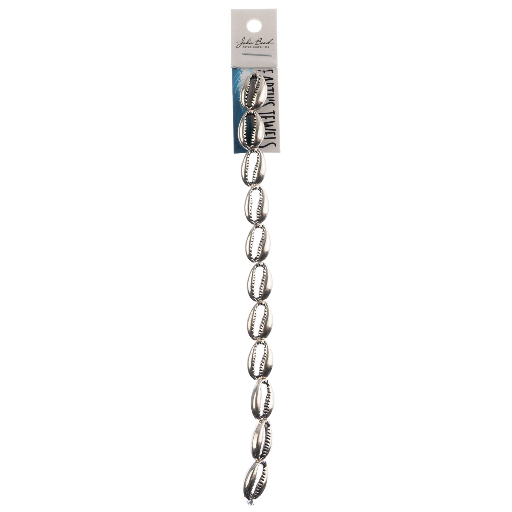 John Bead Antique Silver Metal Cowrie Beads, 16mm